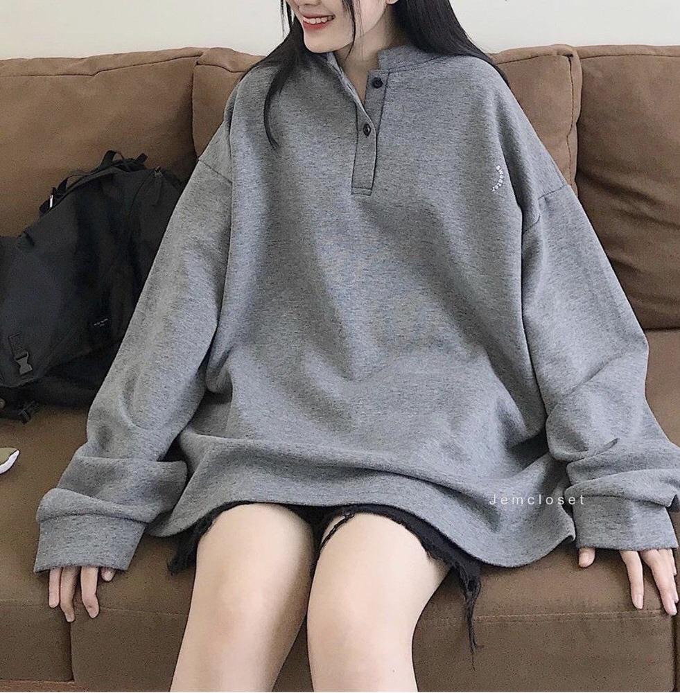 Áo khoác hoodie cúc cổ nam nữ trơn chất nỉ ngoại cao cấp mang phong cách hàn quốc T3