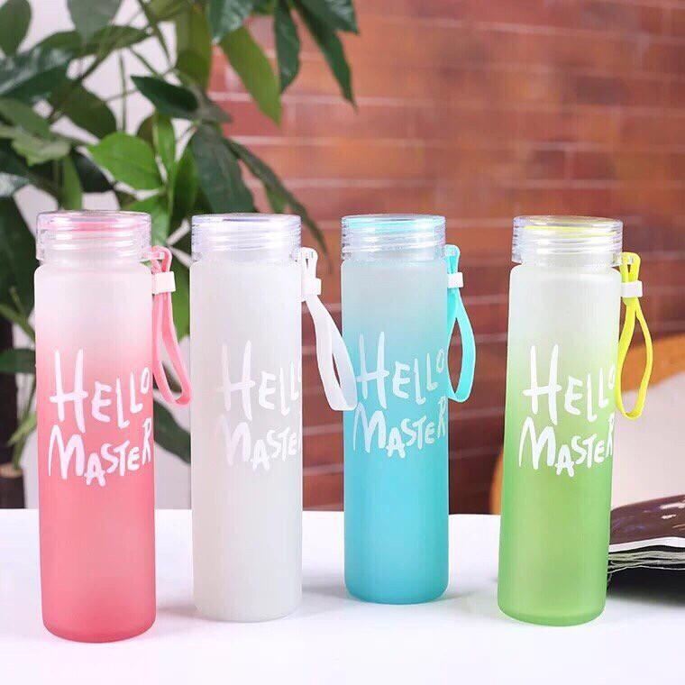 Bình Nước Thủy Tinh In Chữ Hello Master 400ML (Màu ngẫu nhiên)