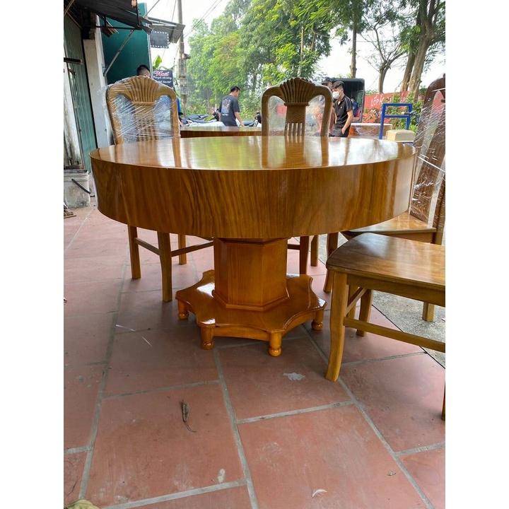 bộ bàn ghế ăn bàn tròn 6 ghế gỗ hương vân nam phi