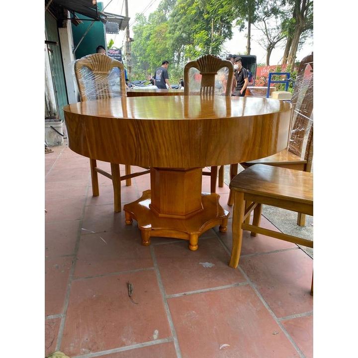Bộ bàn ghế ăn bàn tròn 6 ghế gỗ hương vân nam phi