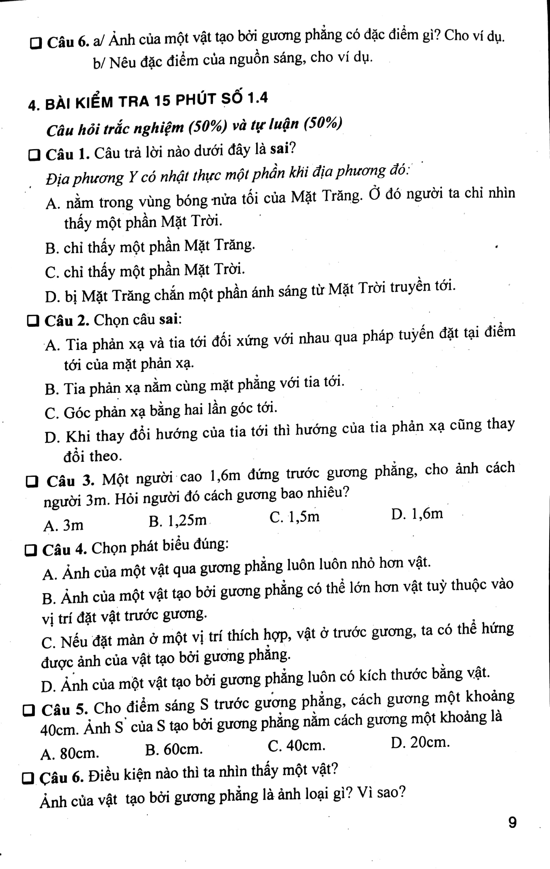 Đề Kiểm Tra Vật Lý 7