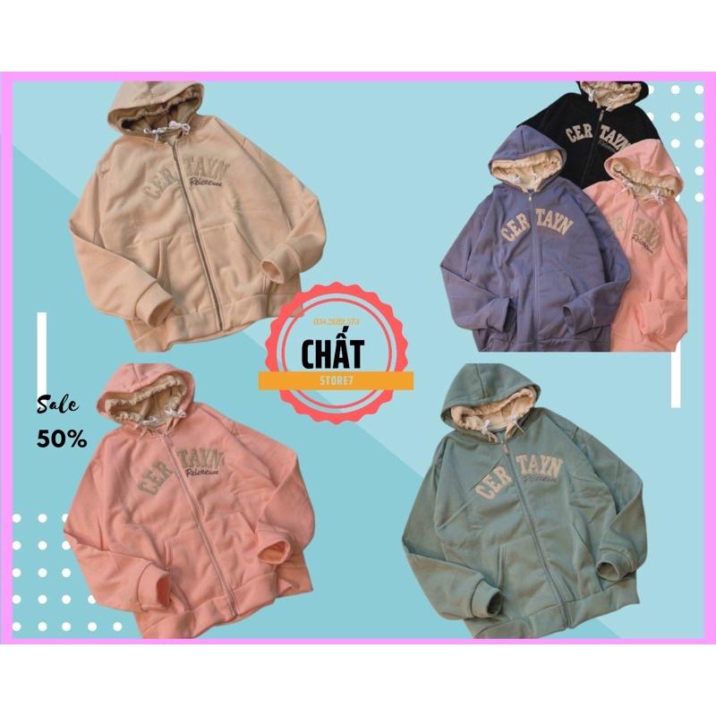 Áo khoác hoodie form rộng chất nỉ ngoại CERTAIN kéo khoá có mũ dày to unisex nhiều màu,chữ nỗi thời trang hàn