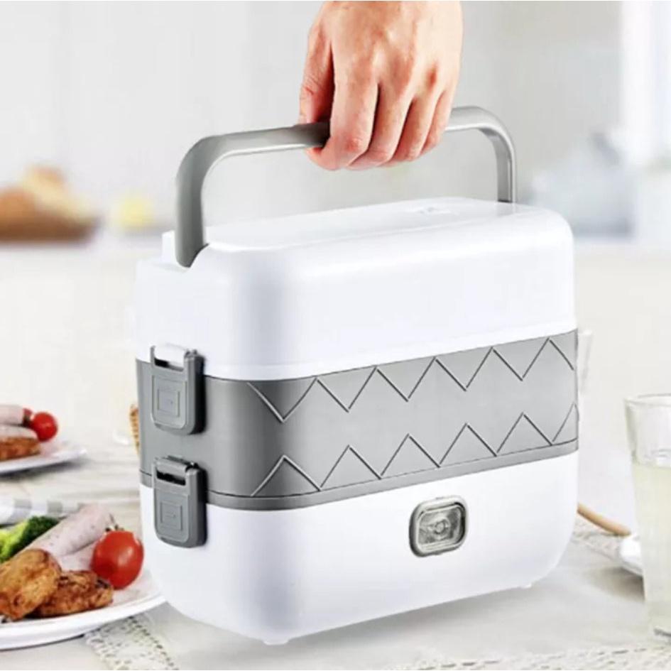 Hộp cơm cắm điện 2 tầng, Hộp cơm văn phòng giữ nhiệt và nấu chín và hâm nóng thức ăn tiện lợi, dung tích lớn