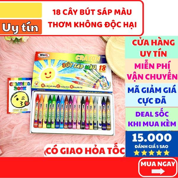 Hộp 18 bút sáp màu tặng kèm sách tô màu nhỏ cho bé giá rẻ loại tốt