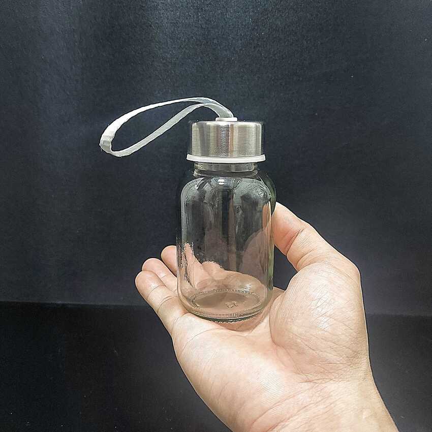 Chai Thủy Tinh 150ML Đựng Nước có dây treo nắp thiếc vặn - Bình Thủy Tinh Đựng Nước ,sữa, trà, cafe – Chai Detox