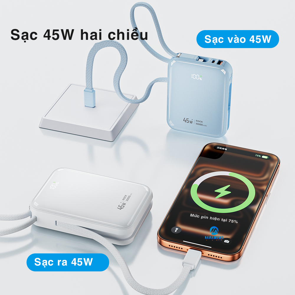 Pin sạc dự phòng ROCKSPACE C03 sạc nhanh 45W kèm dây sạc, dung lượng 20000mAh - hàng chính hãng có bảo hành