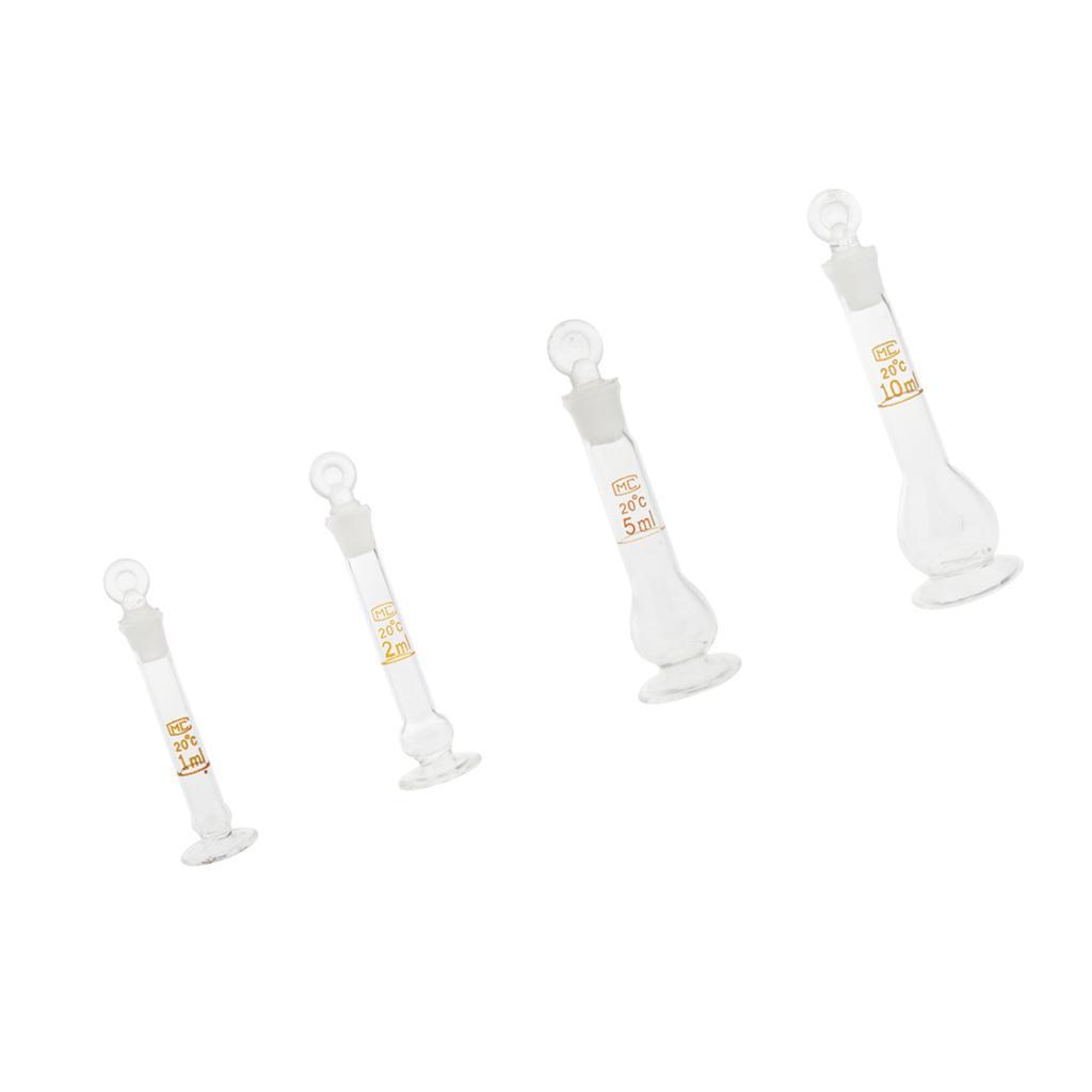 Set Of 4x Micro Volumetric Flask With Base, Ground Stopper, and Permanent graduation line easy to read