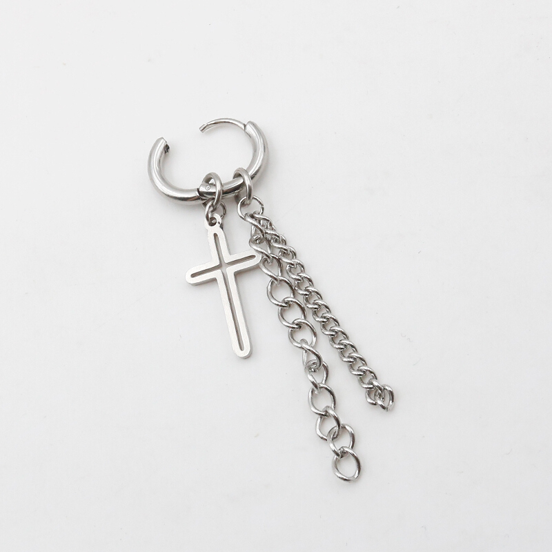 Bông tai khuyên tai chữ thập sợi mắt xích style unisex