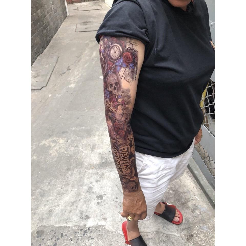 Combo 2 tấm hình xăm dán đầu lâu 3d kín tay màu 17x48cm- mua 2 combo tặng 1 bắp tay