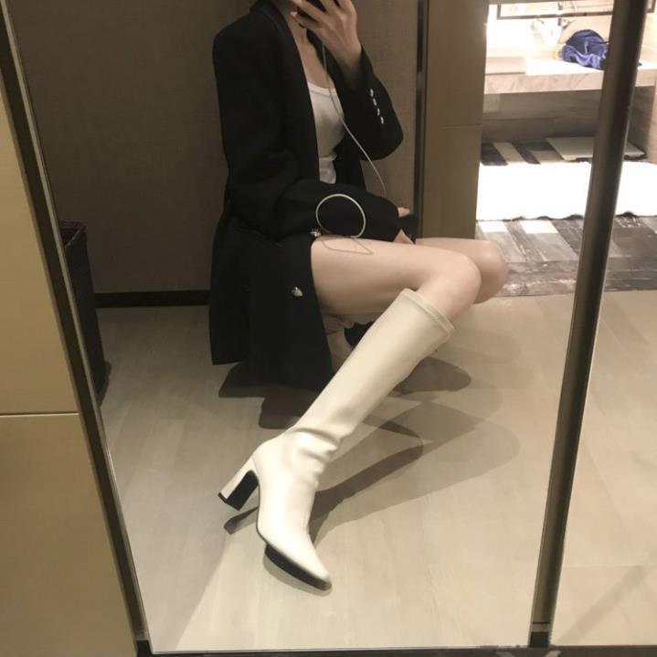 Hàng cao cấp Giày Bốt Cao Gót Mũi Nhọn Màu Sắc Đơn Giản Thoải Mái