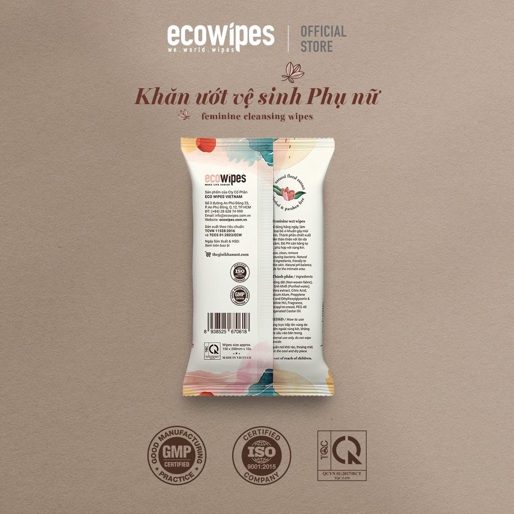 Thùng 180 gói khăn giấy ướt phụ khoa Ecowipes gói 10 tờ vệ sinh cá nhân phụ nữ hương Daisy size 15x20cm nhỏ gọn