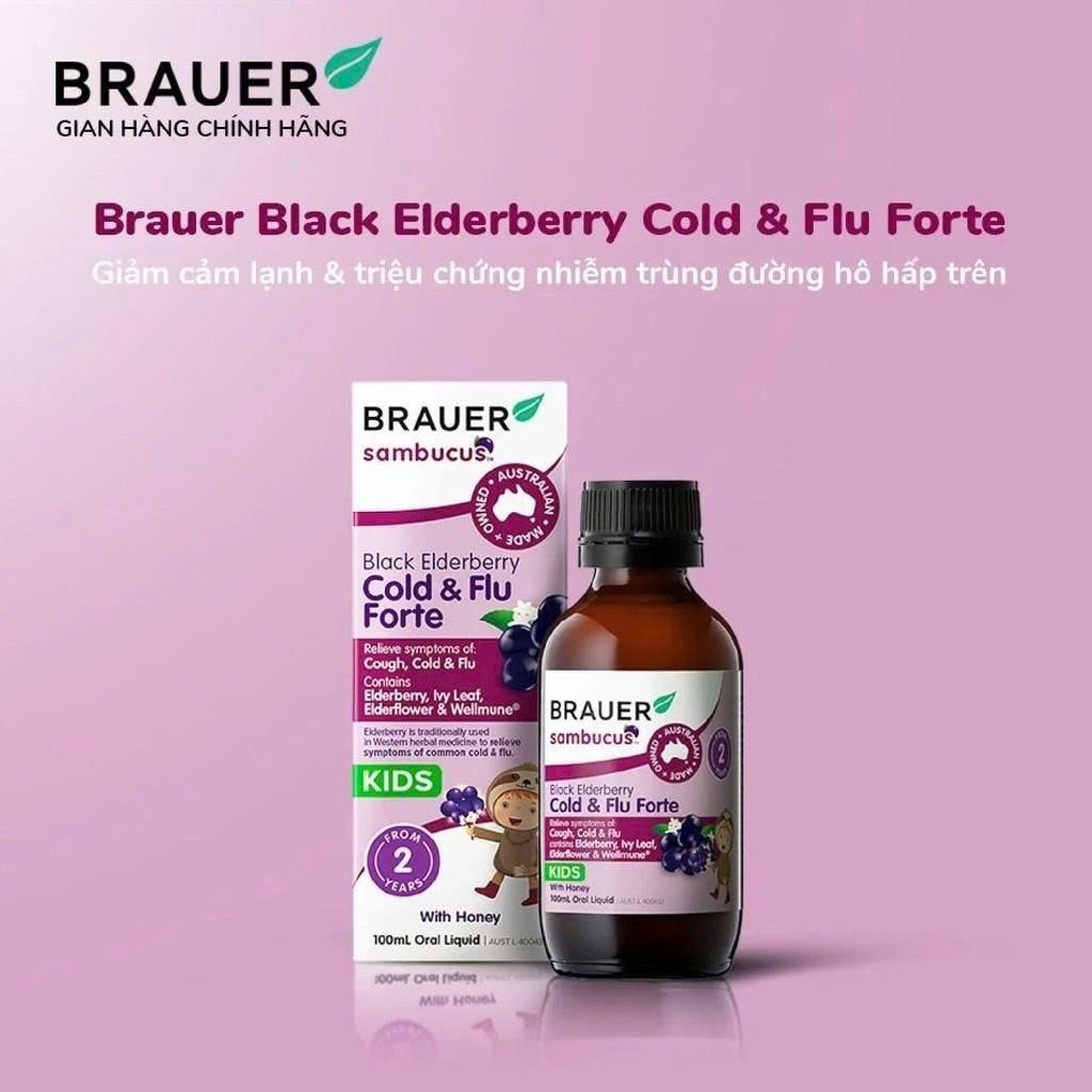 Siro Brauer Black Elderberry Cold &amp; Flu Forte 100ml - Hỗ trợ tăng cường miễn dịch cho bé