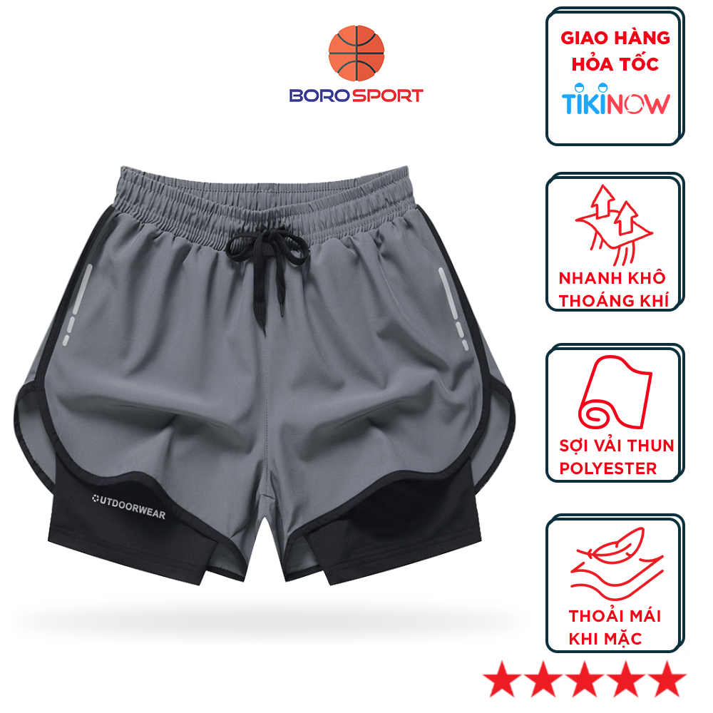 Quần short đùi thể thao ngắn tập gym , quần chạy bộ , đá bóng có lớp lót bó cơ chống lộ Cleacco C622 Bảo Hành 12 Tháng - Boro Sport - XÁM - M