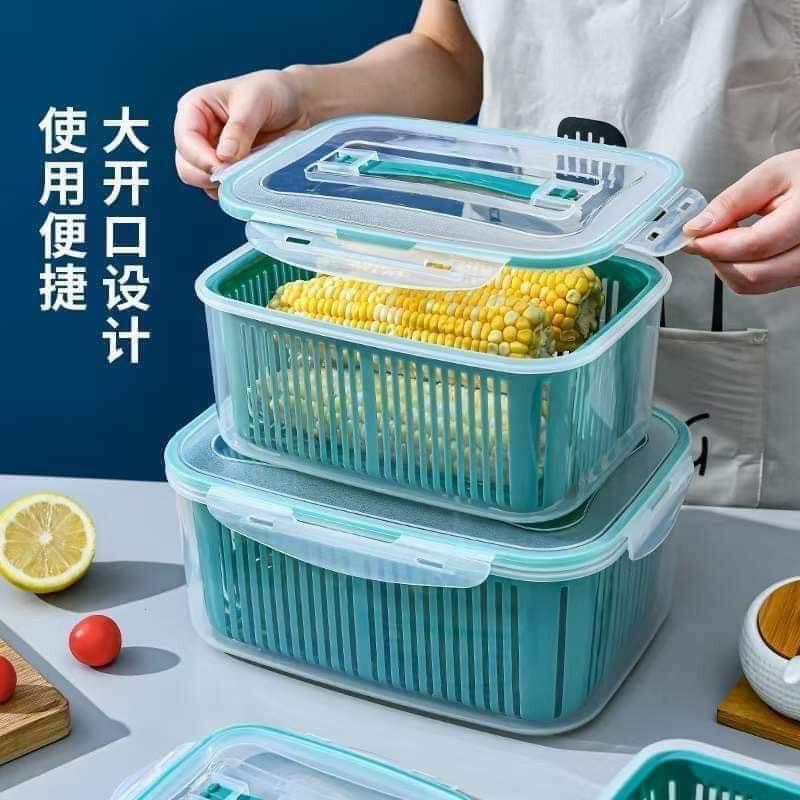 Set 5 Hộp Kèm Rổ Có Nắp Đậy Hút Chân Không ️Bộ 5 Hộp Đựng Thực Phẩm Tách Nước Tiện Dụng