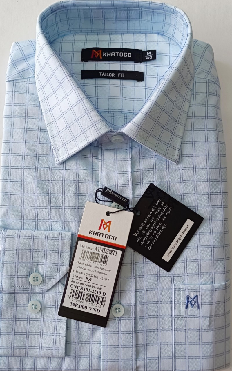 Khatoco- Áo sơ mi dài tay Khatoco dáng Tailor Fit chống nhăn, mát mịn vải sợi tre, cotton