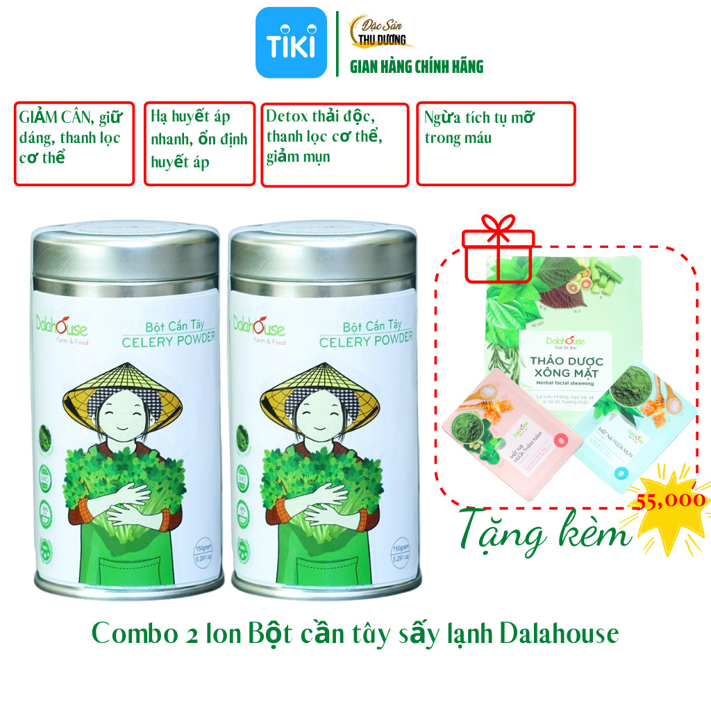 Cần tây sấy lạnh Dalahouse - Combo 2 lon thiếc 150gr - Hữu cơ, nguyên chất, giảm cân, thải độc