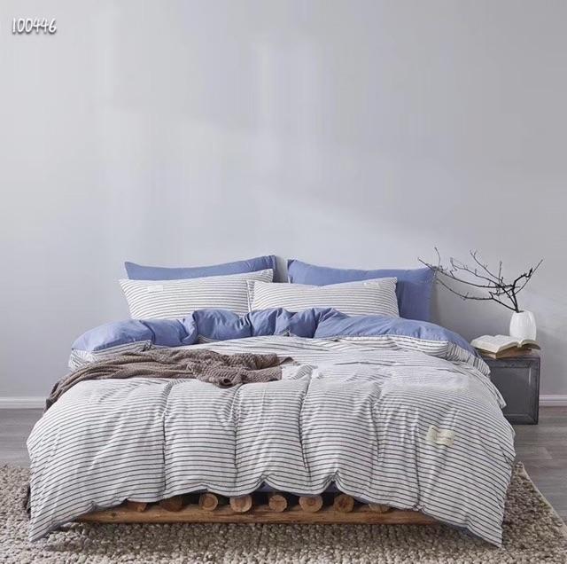 Set Ga Gối Cotton TiCi Kẻ Hàng Nhập Khẩu Cao Cấp 4 Món