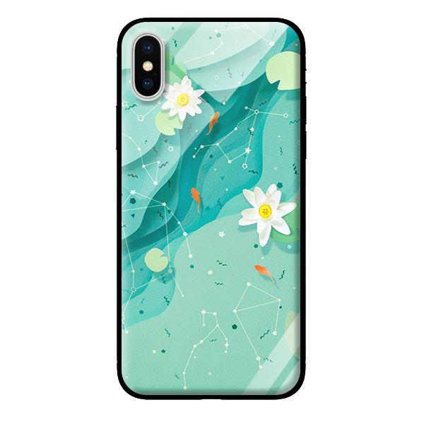 Ốp kính cường lực cho iPhone XS Họa Tiết Nền Xanh - Hàng chính hãng