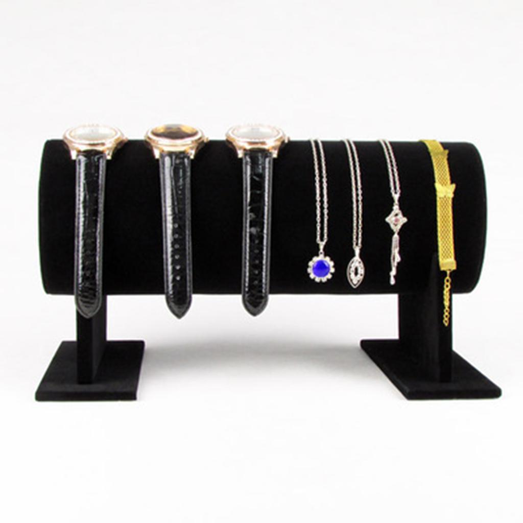 Velvet T-Bar Jewelry Holder Rack Bracelet Necklace Organizer Display Black