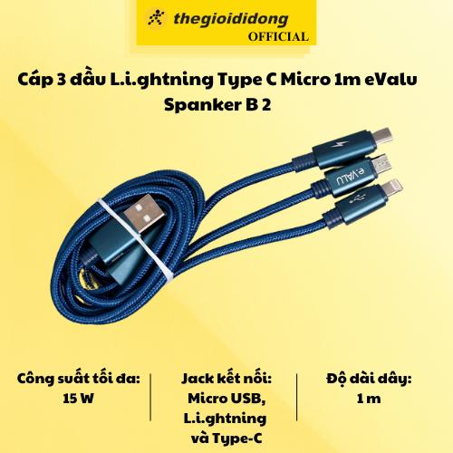 Cáp 3 đầu Lightnning Type C Micro 1m eValu Spanker B 2 - Hàng Chính Hãng - Hàng Chính Hãng