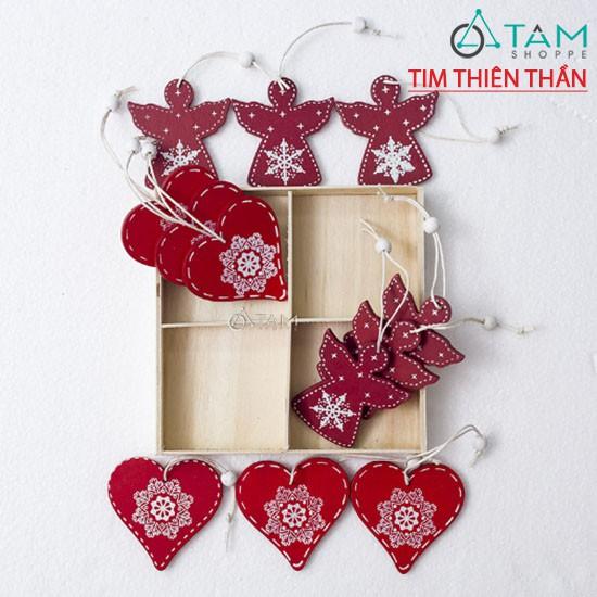 Hộp 12 cái phụ kiện treo Noel gỗ chủ đề trắng đỏ X-HPK-06