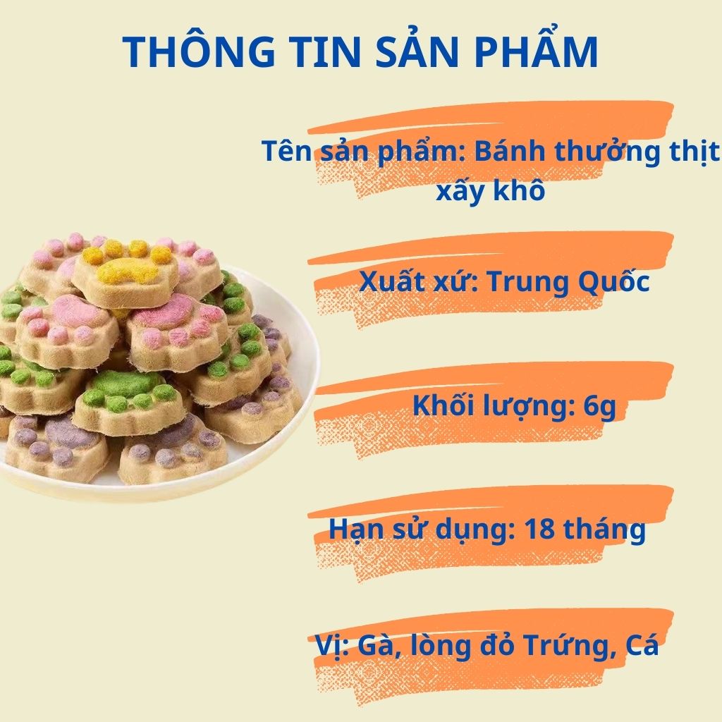 Bánh thưởng thịt xay sấy khô hình bàn chân cho chó mèo - 6g/viên