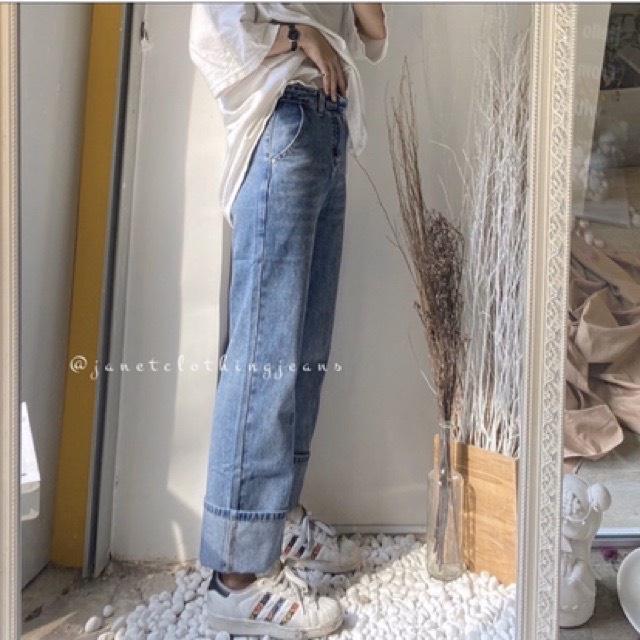 QUẦN JEAN SUÔNG CẠP CAO MÀU XANH CHO NỮ