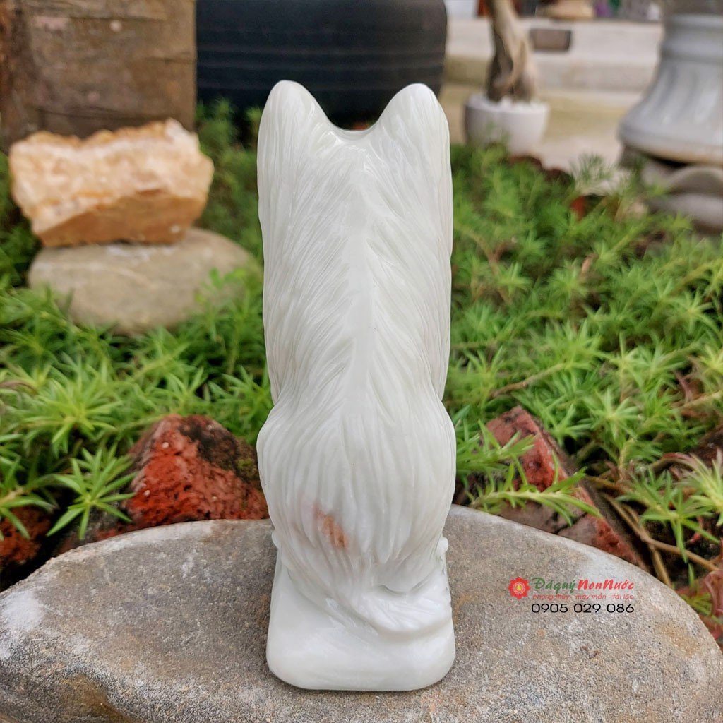 Tượng mèo đá tuổi mão 12 con giáp phong thủy đá trắng xanh 12cm đá Non Nước