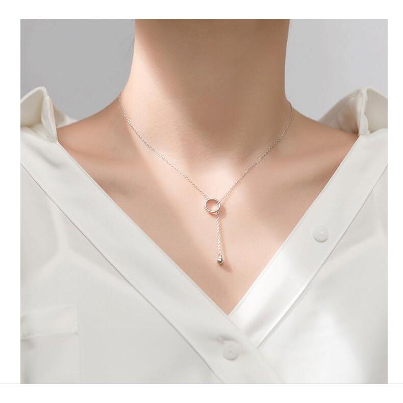 Dây chuyền bạc Ý s925 hình chữ Y thả bóng bi dài D5796 - AROCH Jewelry