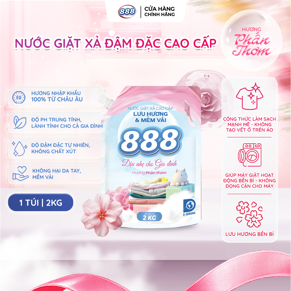 Combo 2 Túi Nước Giặt Xả 888 Hương Phấn Thơm Cao Cấp 2kg/Túi