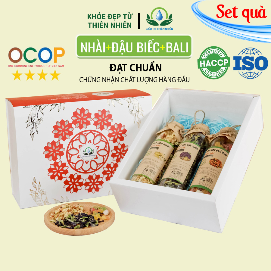 Hộp quà tặng trà hoa cao cấp - Set 2: Trà hoa quả Bali, Hoa nhài, Hoa đậu biếc