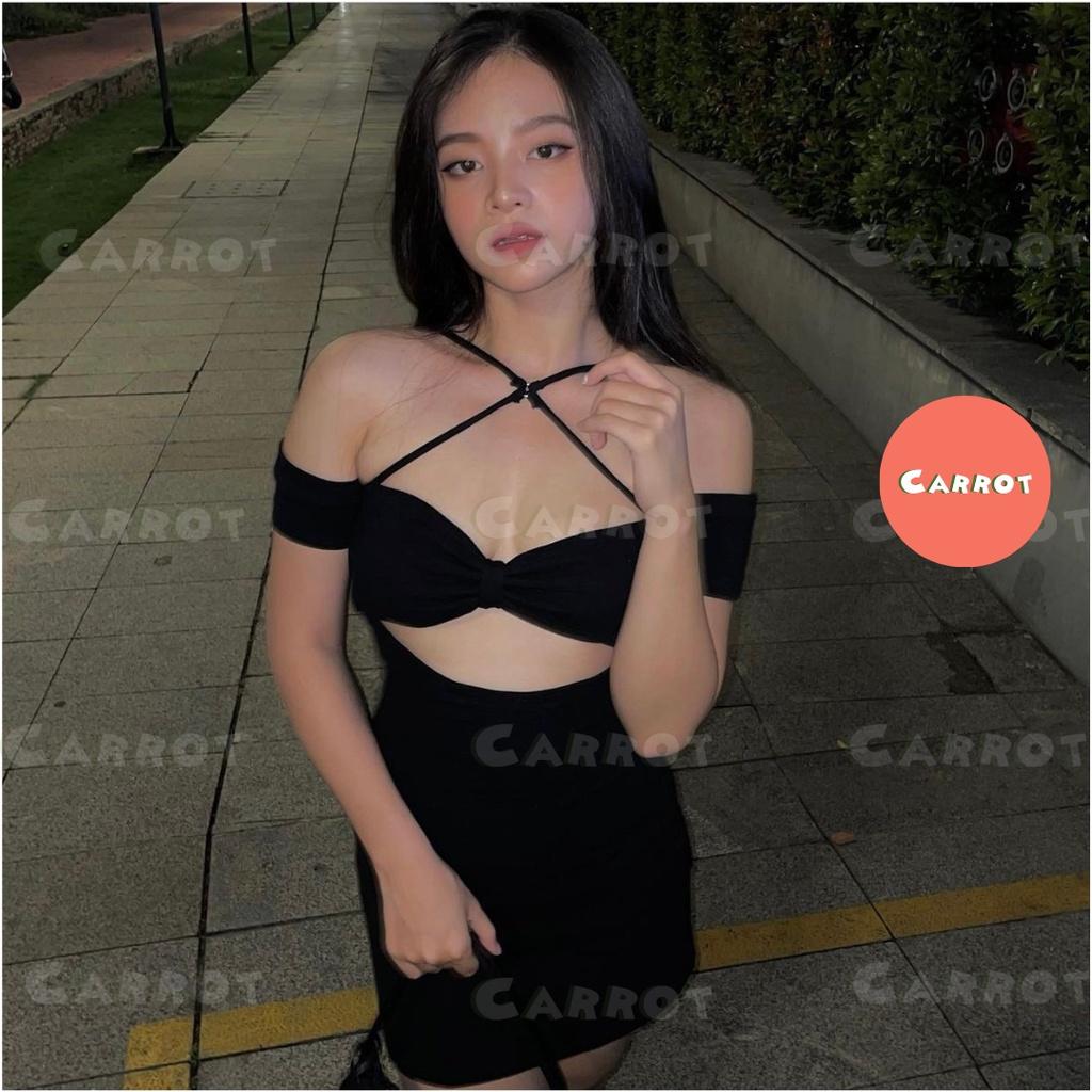 Đầm body sexy 2 dây hở lưng váy thiết kế ôm đen tay ngắn chất thun sang chảnh carrotxinhdep