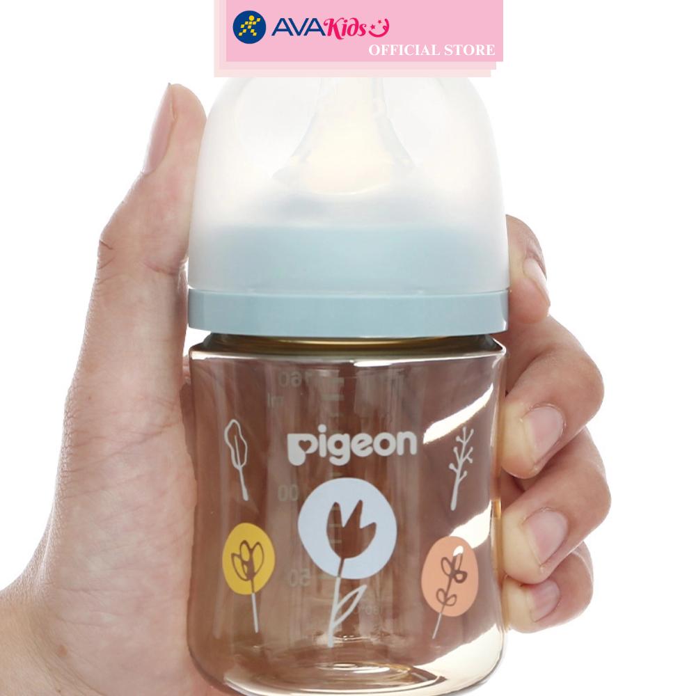 Bình sữa nhựa PPSU Pigeon Plus WN3 cổ rộng phiên bản Nhật 160 ml - Hình hoa (0 - 3 tháng)
