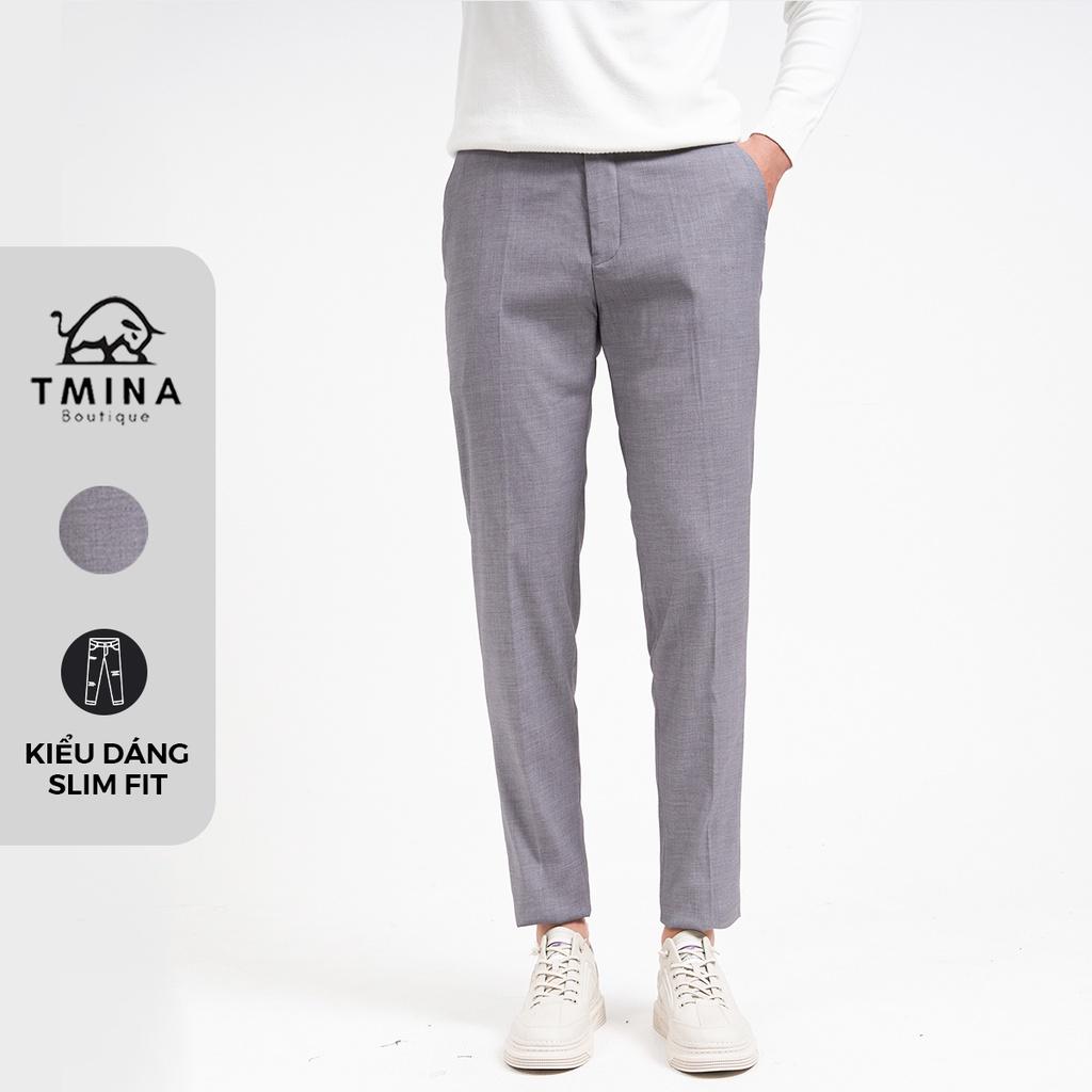 Quần âu tây nam TMINA slimfit màu ghi sáng vải cotton lạnh co giãn - QA05