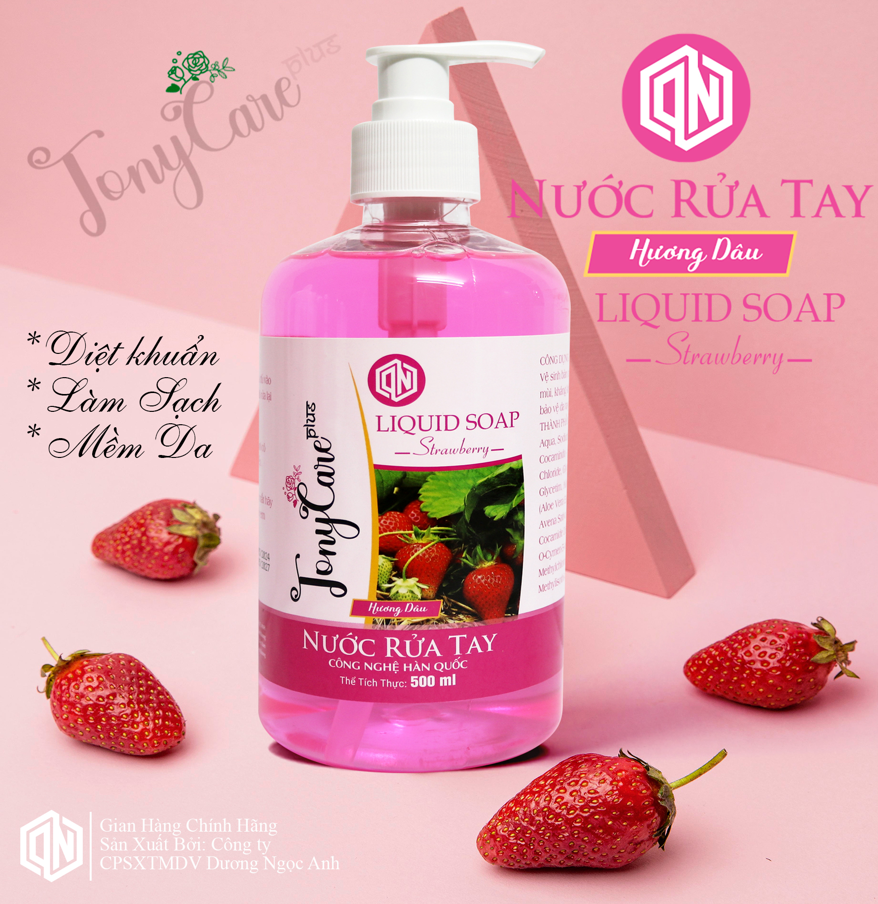 Nước rửa tay Tonycare 500ml Hương Dâu – Diệt khuẩn, hương ngọt ngào, dịu nhẹ da tay – Chính hãng Tonycare