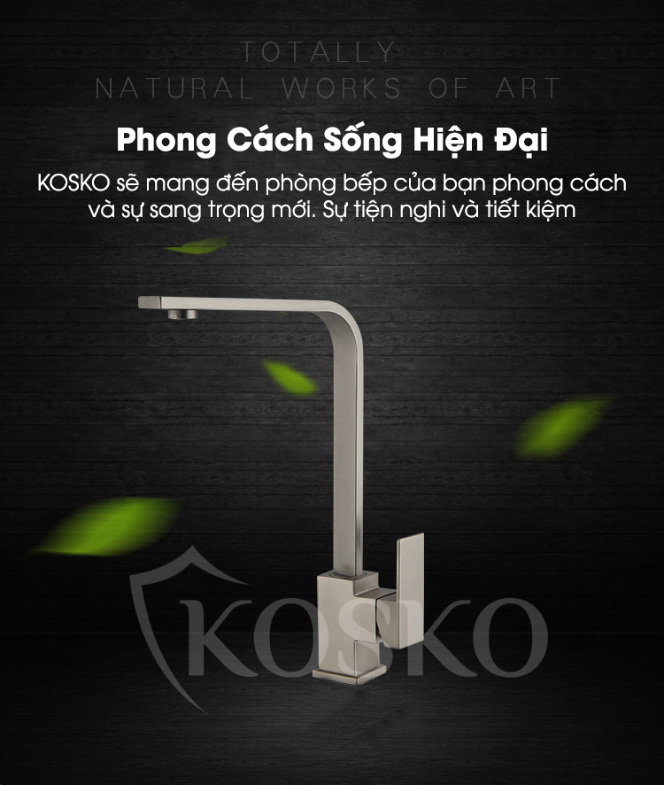 Vòi nước rửa chén KOSKO inox 304, vòi rửa chén bát thân dẹt phù hợp với nhiều loại bồn rửa chén và chậu rửa bát chén khác nhau