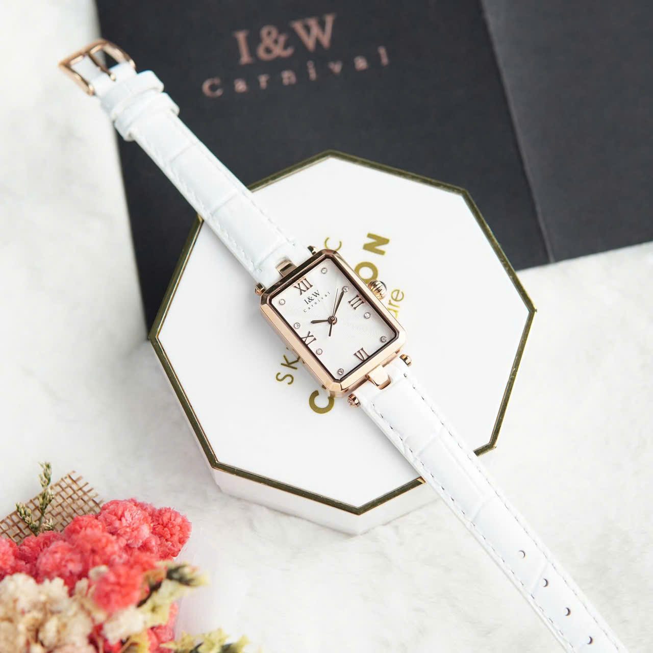 Đồng hồ nữ chính hãng I&amp;W Carnival 631L-D1,Kính chống xước,Chống nước 30m,bảo hành chính hãng,Máy điện tử(pin),mặt chữ nhật dây da