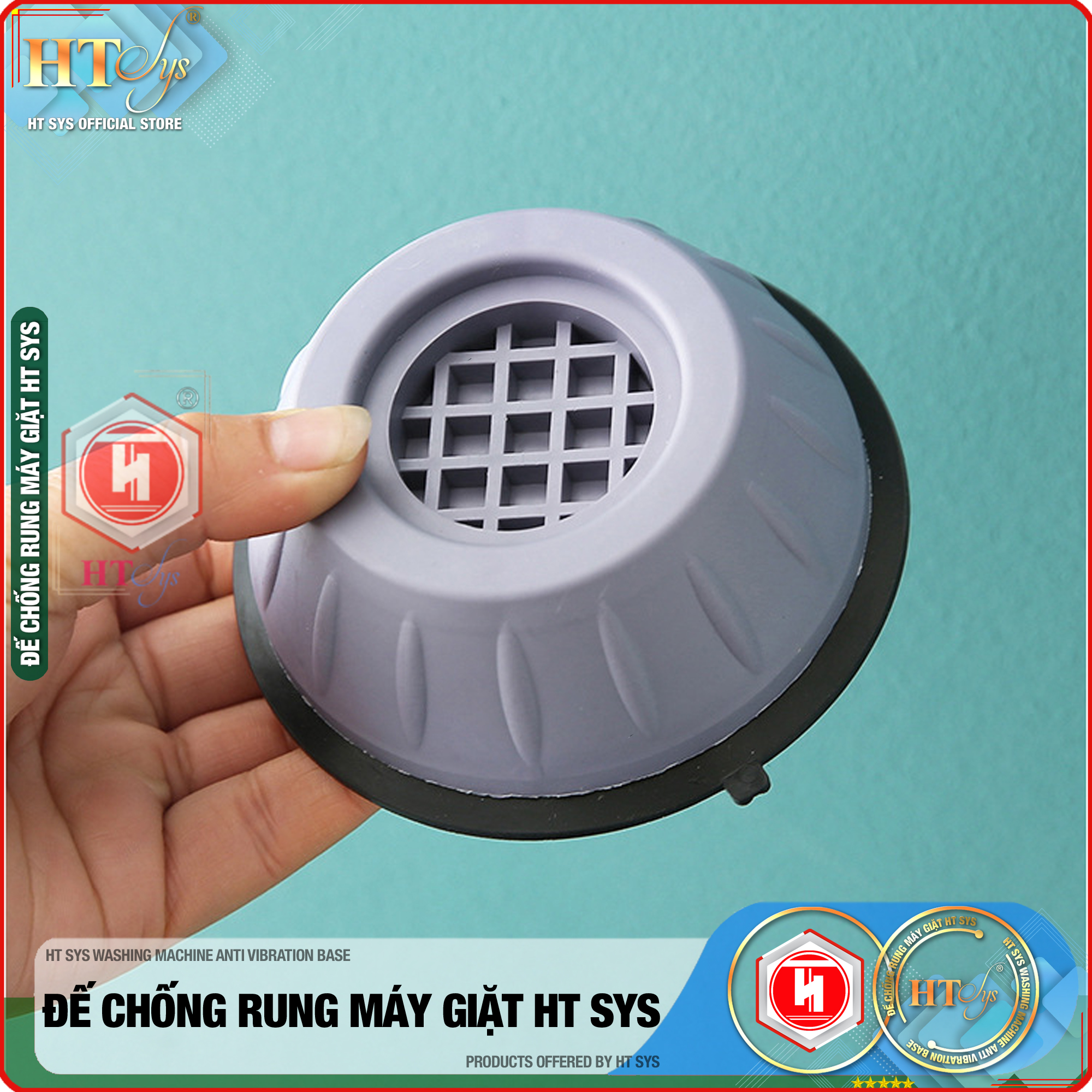 Combo  04  đế cao su chống rung máy giặt - HT SYS - Đế chống rung máy giặt - Đế chống ồn máy giặt, máy sấy,tủ lạnh, bàn ghế +01 Sét 3 móc dính dán tường vàng tài lộc HT SYS