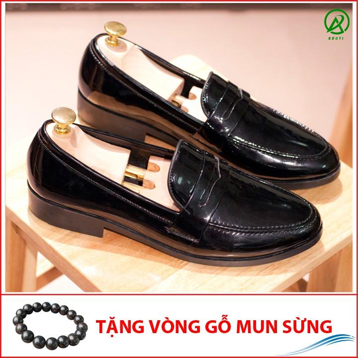 Giày Lười Nam Đẹp Băng Khuyết Da Bóng Rất Sang Trọng - M367-BONG- Kèm Vòng Gỗ Mun