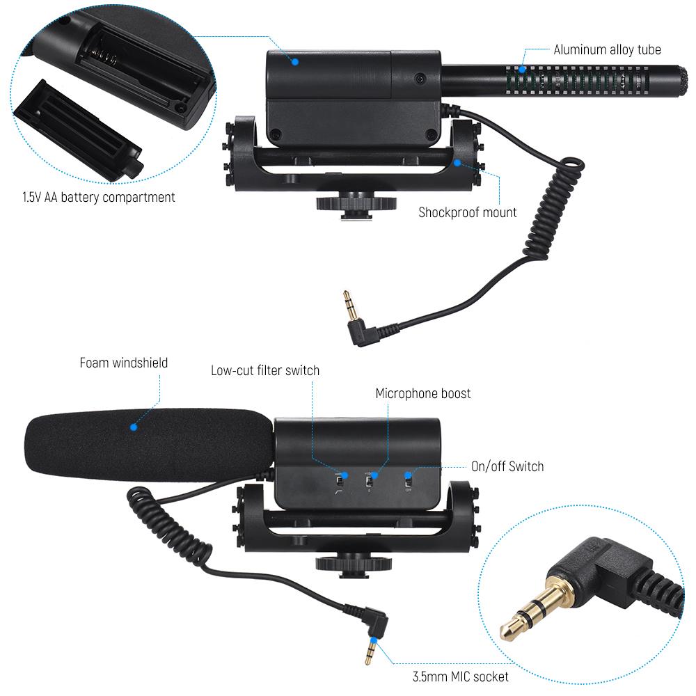 Máy Ghi âm Condenser Microphone Chụp ảnh Phỏng vấn Cardioid Hướng Video Microphone cho Canon Nikon Sony DSLR