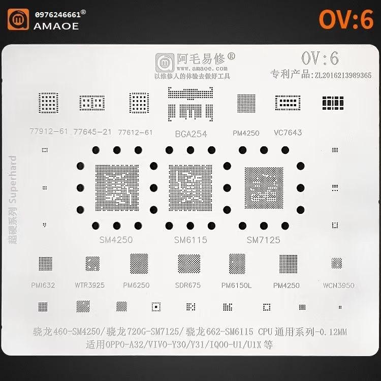 Vỉ làm chân OV:6 hỗ trợ SM4250, SM6115, SM7125 và các mã ic PM, WTR, SDR