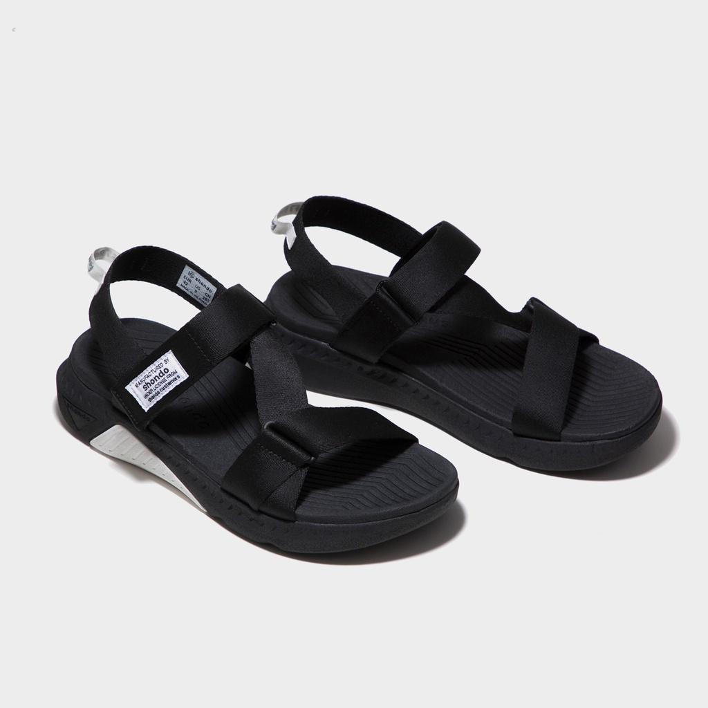 Giày Sandals Nam Nữ Unisex Shondo F7 Racing Đế Đen Phối Trắng Quai Đen F7R1010