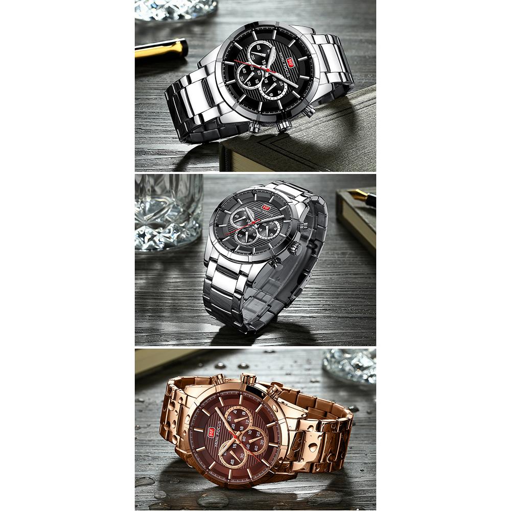  Đồng hồ nam MINI FOCUS MF0170G  Quartz dây đeo bằng thép không gỉ thời trang,chống nước 3ATM - Màu nâu