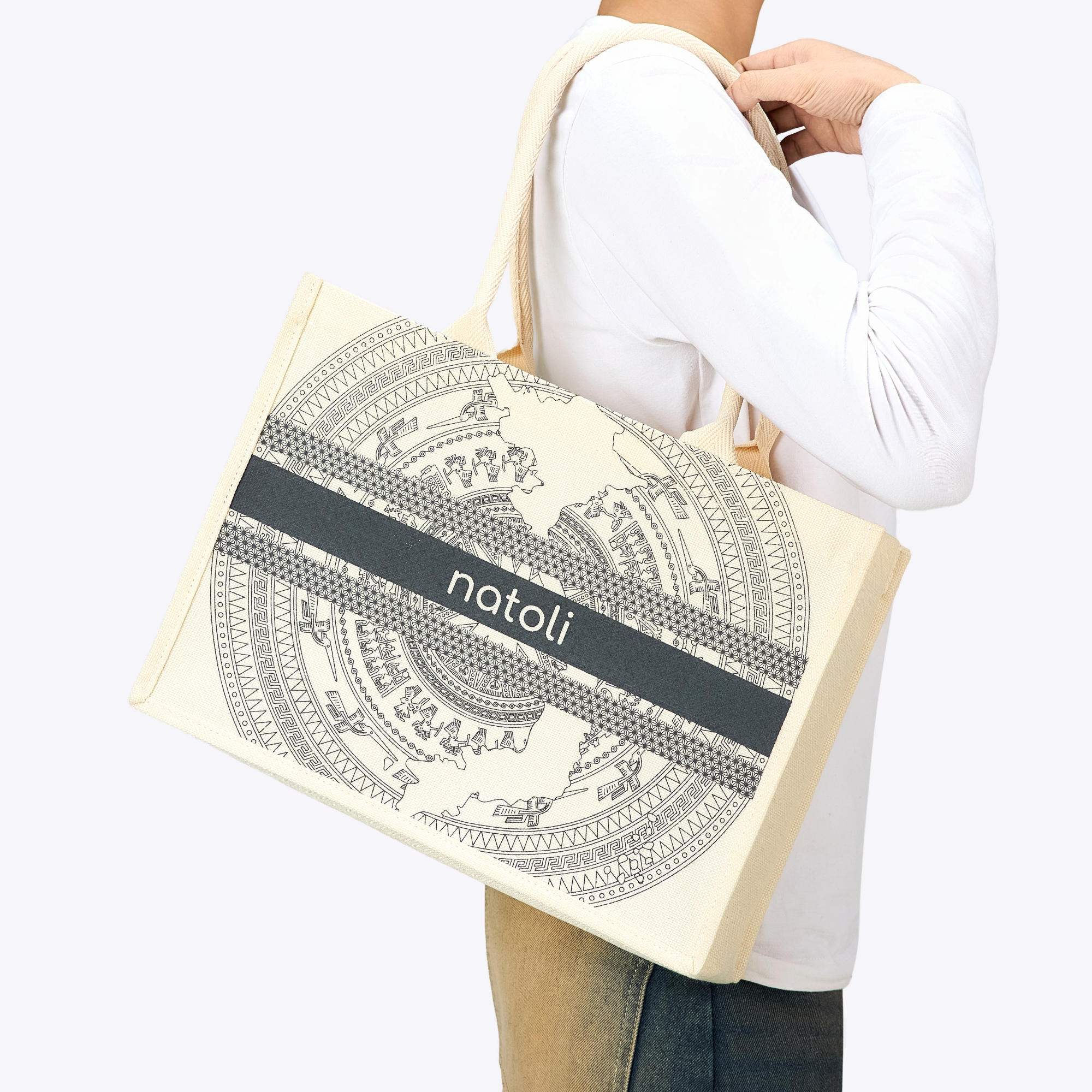 Túi cói vintage, túi đi biển NATOLI đi du lịch, đi chơi có khóa kéo đựng đồ tiện lợi BST Artisan Eco Jute Tote T36