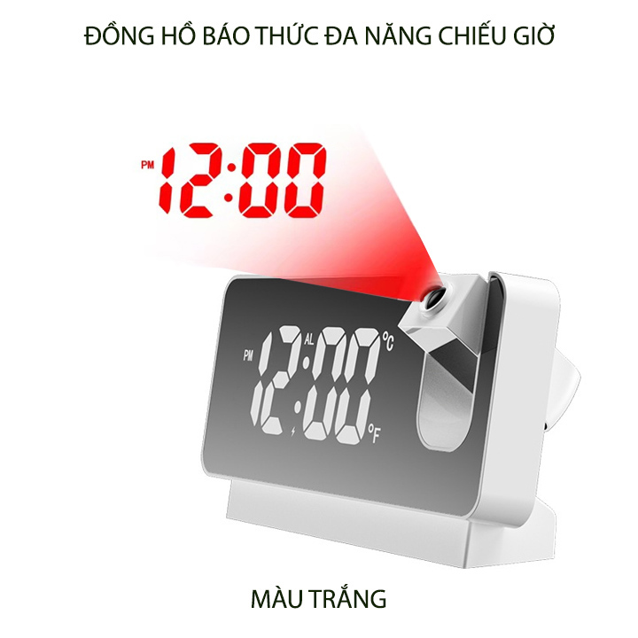 Đồng hồ chiếu giờ lên tường, trần nhà, có hiển thị nhiệt độ, độ ẩm, lịch và báo thức DHCG.682 (mặt gương)