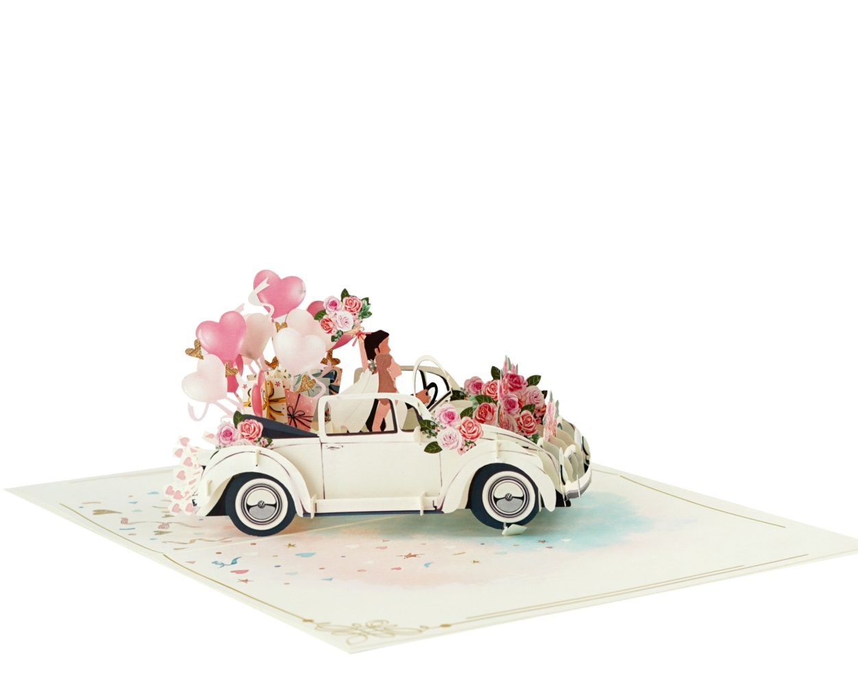 Thiệp 3D Pop Up Xe Cưới Trắng Just Married – Thiệp Chúc Mừng Đám Cưới, Wedding Card Sang Trọng