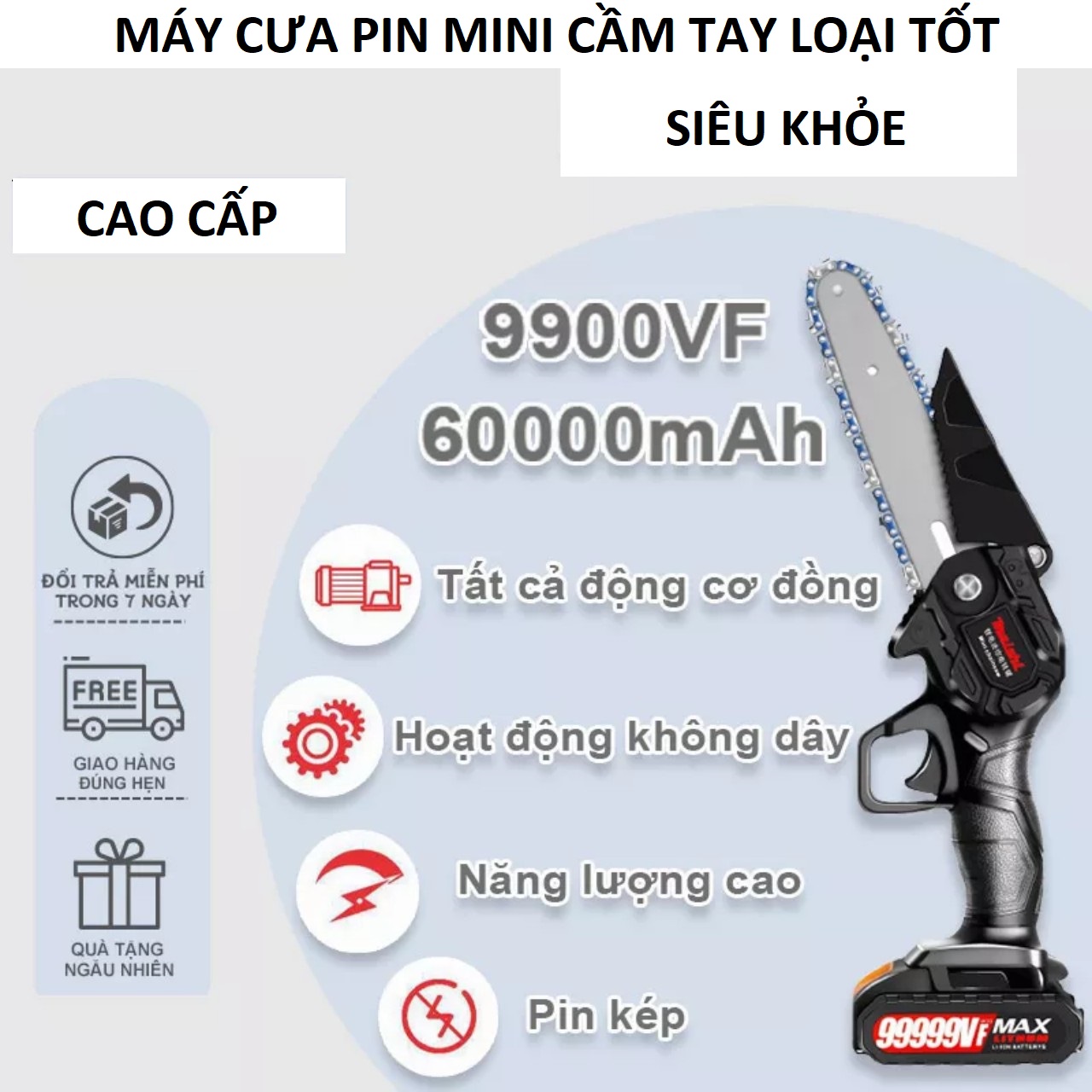 Máy Cưa Pin Cầm Tay 6 Inch 3000W Kèm Pin cưa Gỗ Tỉa Cây Cảnh Khai Thác Vườn Tiện Dụng