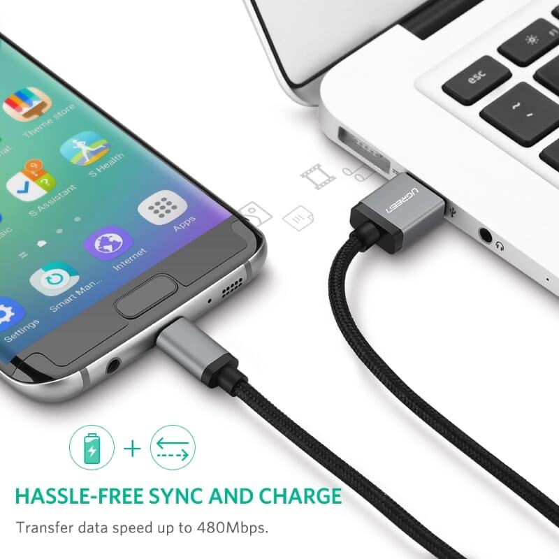 Ugreen UG10824US134TK 1M màu Đen Cáp sạc truyền dữ liệu USB 2.0 sang MICRO USB đầu mạ vàng - HÀNG CHÍNH HÃNG