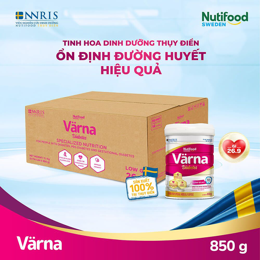 Sữa bột Värna Diabetes Ổn định đường huyết (GI = 26,9) (Lon 850g)