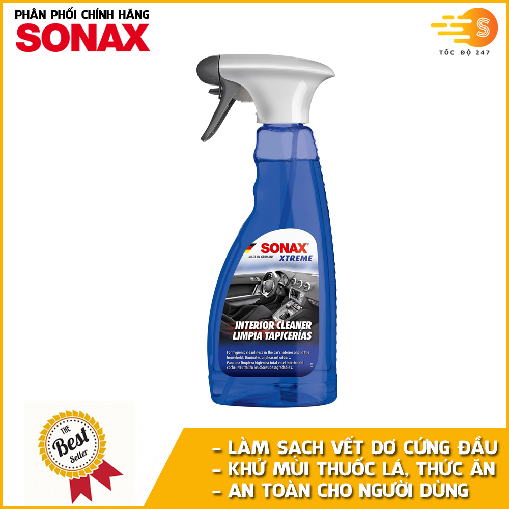 Chai xịt khử mùi và làm sạch nội thất xe Interior Cleaner Xtreme Sonax 221241 500ml - Tẩy sạch vết bẩn cứng đầu,, tác dụng nhanh chóng và hiệu quả